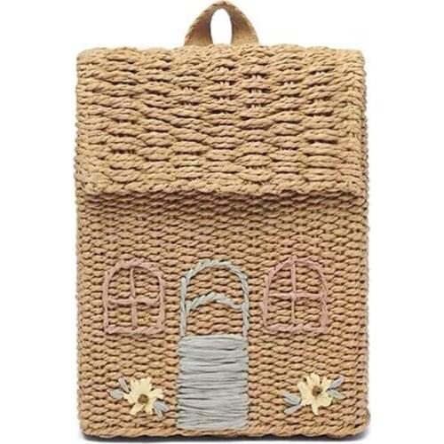 Double-Shoulder Straw Woven Bag Childrens Backpack Straw Woven Bag Student School Bag With Hand-Carrying Woven Backpack