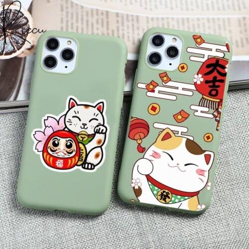 Cute cartoon lucky cat new year Christmas Phone Case for iPhone 12 mini 11 Pro Max X XR XS 8 7 6s Plus Candy green Silicone Case