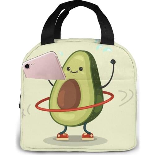 Lunch Bag Cute Avocado Doing Exercises Thermal Insulated Lunch Box Tote Cooler Bag Bento Pouch Lunch Container Food Storage Bag