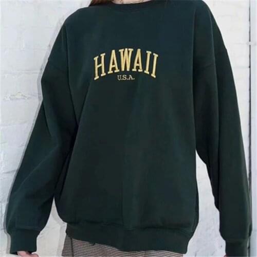 Woman Loose O-Neck Sweatshirts Casual Embroidery Letter Pattern Fashion Ladies Pullover Tops Street Wear Clothes