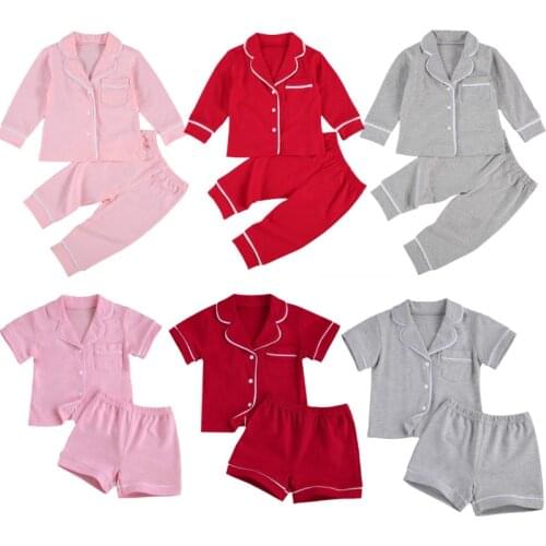 2021 New Baby Pajama Sets Kids Baby Boys Girls Lapel Buttons Tops Shorts Summer Spring Fall Children Pajamas Sleepwear Homewear