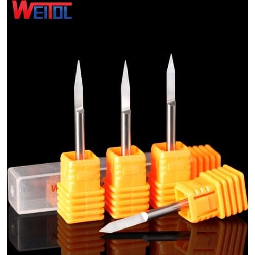 Weitol 1 pcs/Lot 5A 3.175mm V Shape round Bottom Carbide PCB Engraving Bits CNC Router Tool 10 degree 0.2 mm