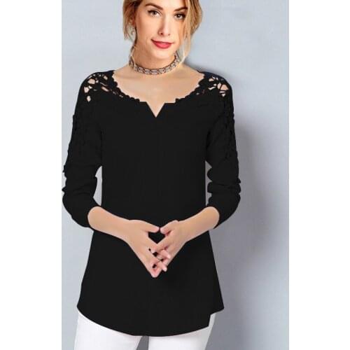Rogi Summer Lace Chiffon Blouse Women Long Sleeve V-Neck Casual Shirt Tops Elegant Office Ladies Blouses Blusa Mujer Plus Size