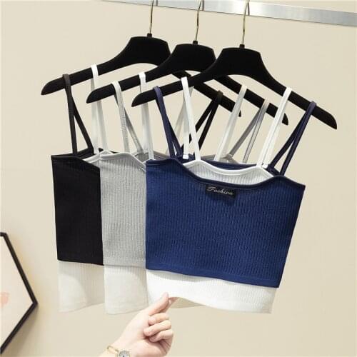 2021 Women Summer Casual Knit Spaghetti Strap Tank Top Cami Top Black White Camisole Patchwork Chic Fashion Clothes Dropshipping