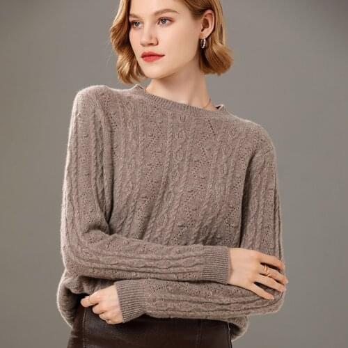 Womens pullover 2021 fall/winter new 100% wool sweater casual loose cashmere sweater O-neck knitwear ladies top thick hot