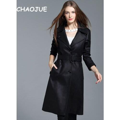 CHAOJUE Brand England Woman Fashion Long Trench Coat 2018 New Design Black Single Breasted Pea Coat Womens Slim Fit Outwear