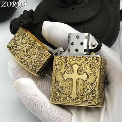 Zorro cross pure copper kerosene lighter exquisite carving retro metal crafts gifts oil lighter
