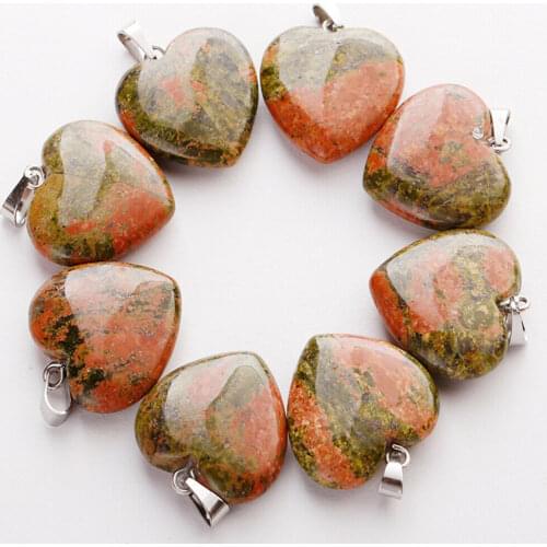 Yu bao 1pcs Unakite Natural Stone Crystal Heart Necklace Pendant for Jewelry Making