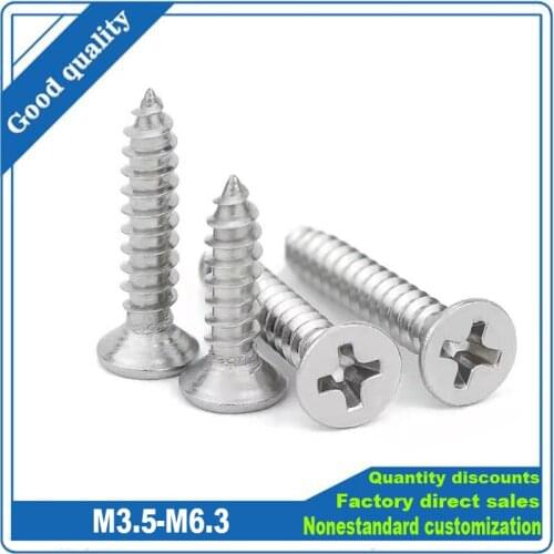 GB846 Countersunk flat head self tapping screws M2 M 2.6 M3 M4 M5 M5.5 M6.3 M8 Philips Screw 304 Stainless Steel Wood Screws
