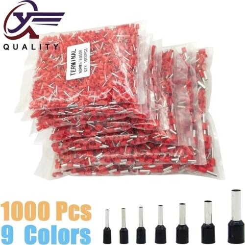 1000pcs/Pack E0508 E7508 E1008 E1508 E2508 Insulated Ferrules Terminal Block Cord End Wire Connector Electrical Crimp Terminator