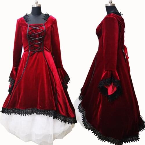 2021 New red victorian Halloween Cosplay dress Colonial Georgian Renaissance Gothic Historical dress D-353