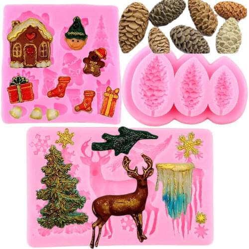 3D Christmas Snowman Deer Silicone Molds DIY Party Cupcake Topper Fondant Cake Decorating Tools Candy Chocolate Gumpaste Moulds