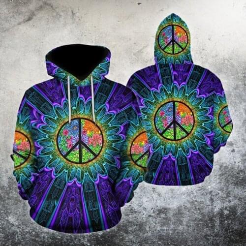 3D Hoodies Colorful Peace Hippie Hoodie For Men/Women Sweatshirt Unisex Spring Casual Pullover Zipper Dropshipping
