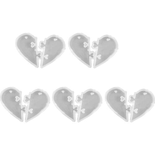 5 Pcs DIY Crystal Epoxy Couple Heart Shaped Puzzle Pendant with Hole Star Moon Pendant Silicone Mold