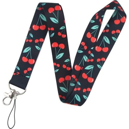 Sweet Red Cherries Print Lanyards Keychain Fashion Ribbon Lanyard Neck Strap for Mobile Phone Keys ID Badge Holder Friends Gift