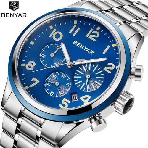 Top Brand Luxury New BENYAR Fashion Chronograph Sport Mens Watches Military Quartz Watch Clock Relogio Masculino Reloj Hombre