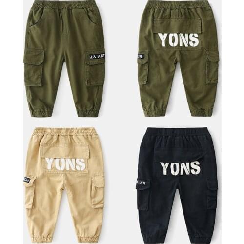 Baby Cargo Pants New 2021 Spring Kids Clothes Childrens Letter Trousers Big Pocket Elastic Long Pants For Boys 2-7-9-10 Years