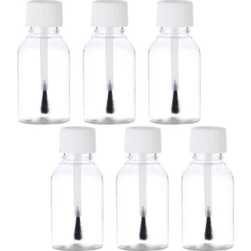 6 Nail Polished Bottle Clear Empty Refillable Nail Polish Jars Storage Plastic Containers Bottle with Brush Cap for DIY Nail Art