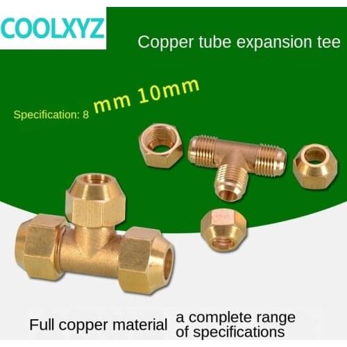 Gas copper tube flared joint copper tube free welding trumpet air conditioning refrigeration socket 8/10 equal diameter tee