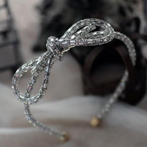 Daily Korean Bow Shape Crystal Brides Headbands Mini Bridal Tiara Headpieces Evening Headdress