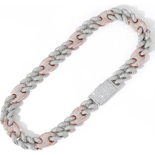 Hip Hop Cuban Chain Ice Out Zircon 20mm Men Necklace Silver Pink Color Link Male Jewelry