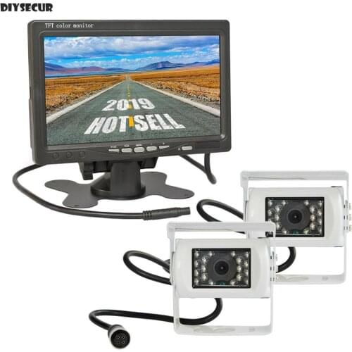DIYSECUR 2 x 4pin Night Vision Rear View Camera Car Camera + DC 12V-24V 7" TFT LCD Car Monitor System for Bus Houseboat Truck
