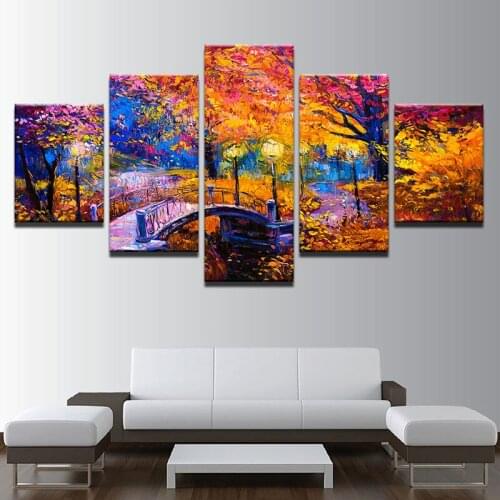 Canvas Painting 5Pcs Abstract Colorful Autumn Park Landscape Picture Impression Oil Painting Wall Art HD Print Home Decoration