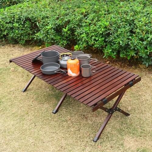 Camping Folding Wood Table- Portable Foldable Outdoor Picnic Table,Cake Roll Wooden Table in a Bag for Picnic, Camp, Travel, Gar