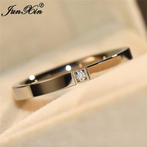 Cute Female Simple Midi Finger Ring Stainless Steel Thin Ring Rose Gold Color Promise Zircon Engagement Rings For Women