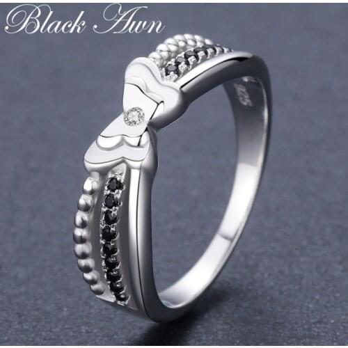 Romantic 925 Sterling Silver Jewelry Black Spinel Butterfly Engagement Rings for Women Bijoux C479