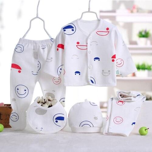 5pcs baby clothes sets cotton long sleeves Baby coat+bibs+hats+kids trousers Newborn Foot pants Outfits sets