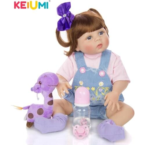 KEIUMI 23 inch Reborn Dolls With DIY Curls Full Silicone Vinyl New Design Reborn Baby Girl Doll Truly for kids Birthday Gifts