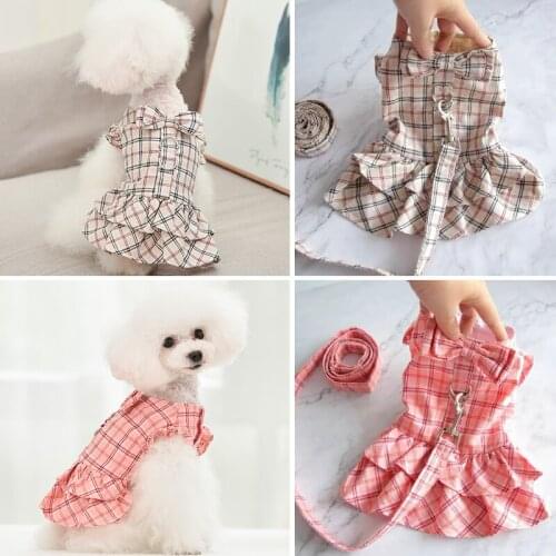 Summer Dog Clothes Dresse Dog Harness Dress Chihuahua Yorkshire Bichon Pomeranian Poodle Corgi Schnauzer Pet Clothing Lead Leash