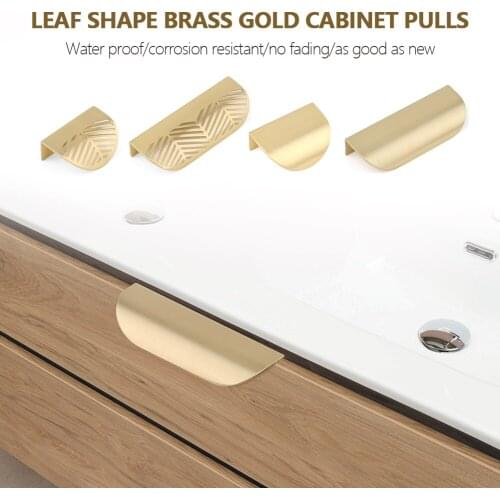 Leaf Shape Brass Gold Cabinet Pulls Furniture Handles Kitchen Door Handle Copper Drawer Pull Knobs Cupboard Handle