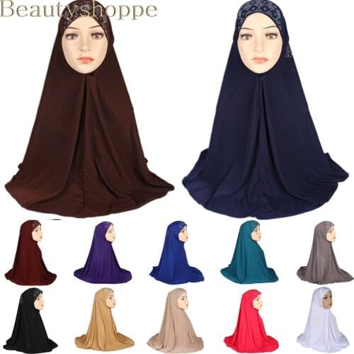 Muslim Prayer Rhinestone Hijab Headwear Long Robe Arab Women Al Amira Khimar Headscarf Islamic Abaya Jilbab Dubai Chador Dress