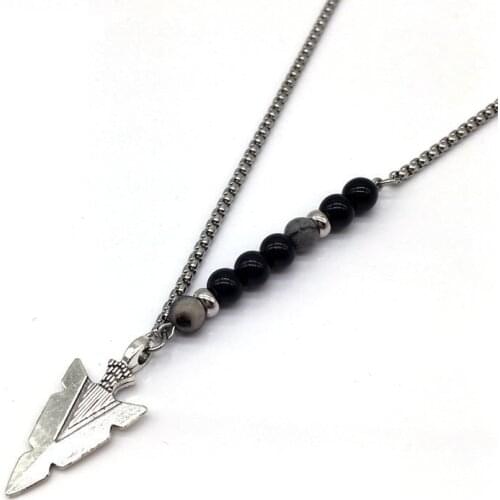 NAIQUBE 2020 Fashion 3colors Vintage Necklace Men Arrow Pendant Simple Chain Bead Arrow Long Men Necklaces Jewelry Gift