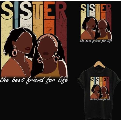 Sister Black Lady Thermal Patches For Clothing DIY Heat Transfer Women T-Shirt Hoodies Iron On Sticker On Clothes Applique Decor