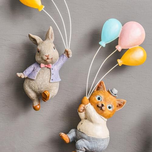 Nordic Ins Cute Balloon Rabbit Animal Miniature Figurine Living Room Wall Hanging Wall Decoration Childrens Room Decoration