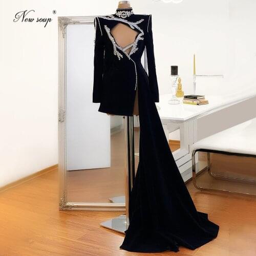 2021 New Beaded Woman Evening Dresses Dubai Long Sleeves Prom Dress Black Vestido De Fiesta Arabic For Wedding Party Dress