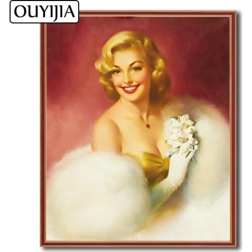 OUYIJIA Oil Beauty Rose 5D DIY Diamond Painting Monroe Sexy Embroidery Mosaic Diamond Rhinestone Cross Stitc Decoration Gif Girl
