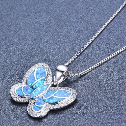 2021 New Trendy Five Color Opal Butterfly Initial Necklace For Women O-Chain Female Jewelry Engagement Wedding Party Gifts