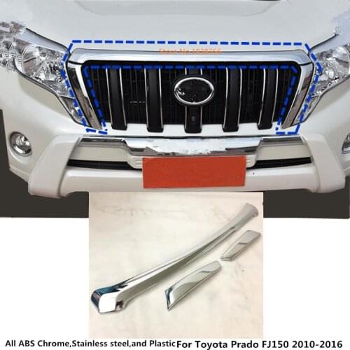 For Toyota Prado FJ150 2010 2011 2012 2013 2014 2015 2016 Car ABS Chrome Front Engine Machine Grille Grill Racin Stick Lid Trim