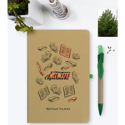 Personalized World Best Öğretmeni Themed Environmentalist Notebook and Seeded Pen Set-7