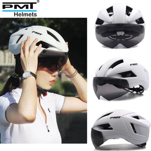 PMT-Ultralight Bicycle Helmet Integrated Mirror Professional Road Bike With Magnetic Glasses Helmet Dual-mode Integrated