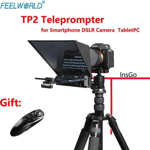 FEELWORLD TP2 Portable Teleprompter for Smartphone Tablet DSLR Camera with Remote Control Lens Adapter Rings