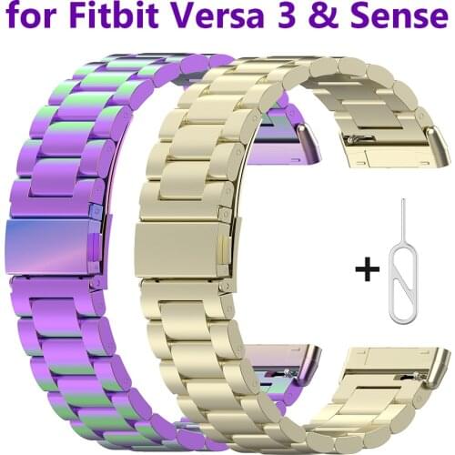 Band for Fitbit Sense / Versa 3 Strap Bracelet Stainless Steel Bands Replacement Smart Watch Accessories Metal Official Gold Man