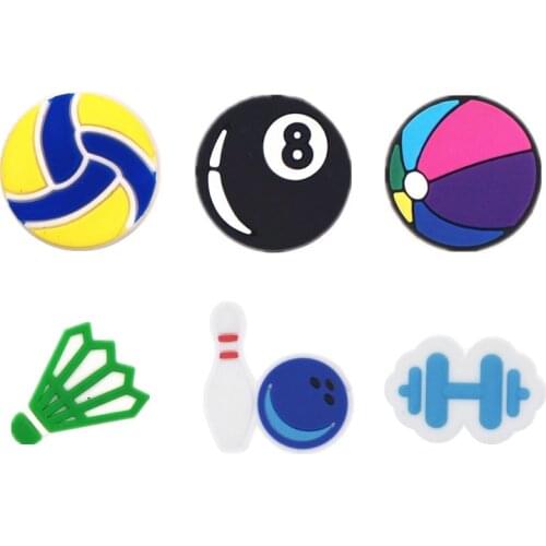 1pcs PVC Shoe Croc Charms Accessories Decorations Volleyball Badminton Dumbbell Snooker For Crocse Bracelet Kids Gifts ZJ04LI3