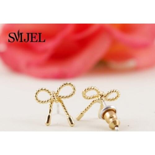 SMJEL Fashion Jewelry New Cute Twist Bow Stud Earrings Infinity Little Earrings for Women Pendients Birthday Gifts
