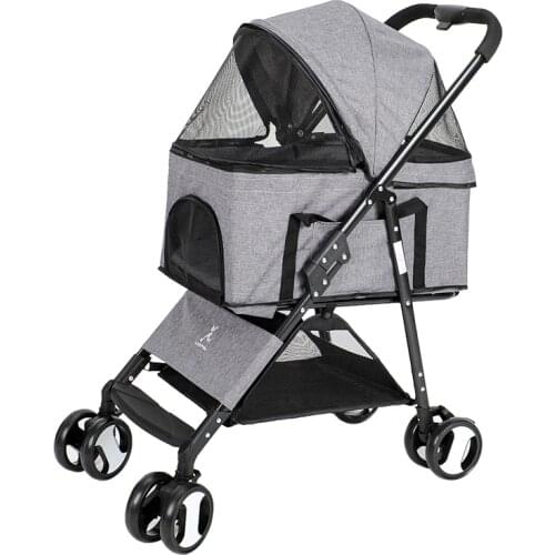 One-click open close pet trolley built-in safety buckle light cat walking cart universal wheel windproof Teddy small baby