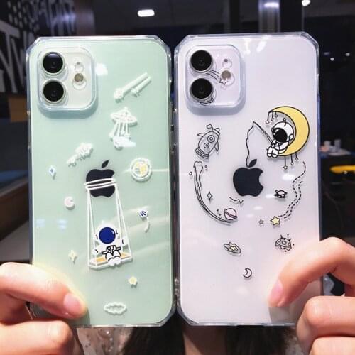 Cartoon Astronaut Shockproof Phone Case For iPhone 7 8 Plus 11 Pro Max 12 Mini XS Max X XR SE 2020 Cute Camera Protectionk Cover